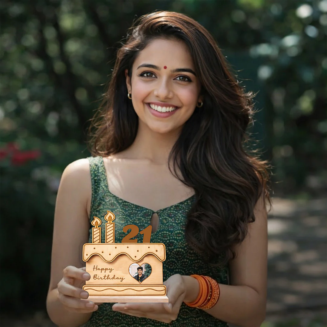 Personalized Birthday Cake Wooden Cutout Stand (6x6") - Image 4