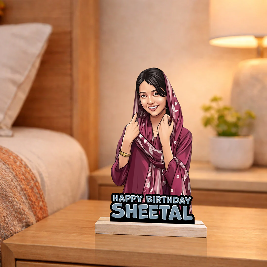 Personalized Birthday Cartoon Wooden Table Stand | Gift for Her (5x8")