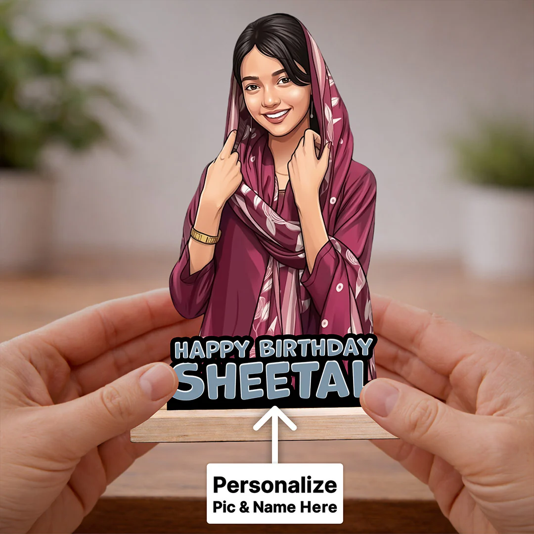 Personalized Birthday Cartoon Wooden Table Stand | Gift for Her (5x8") - Image 5