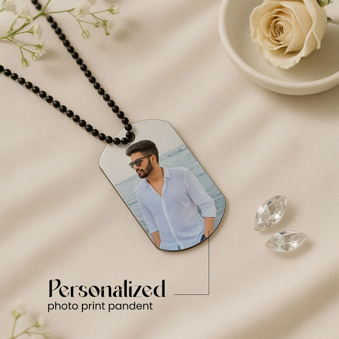 Personalized Black Bead Chain Photo Pendant - Image 3