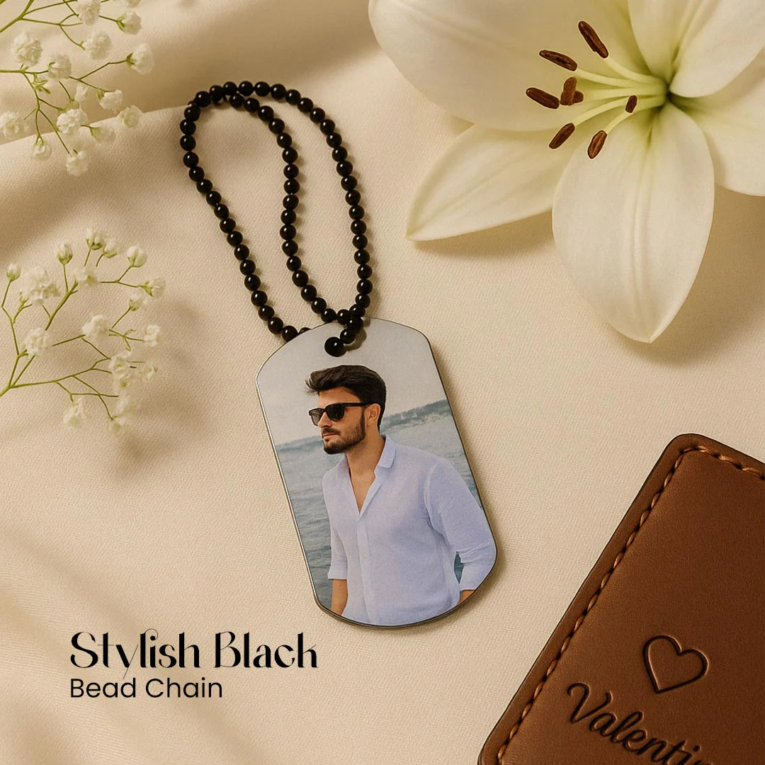 Personalized Black Bead Chain Photo Pendant - Image 4