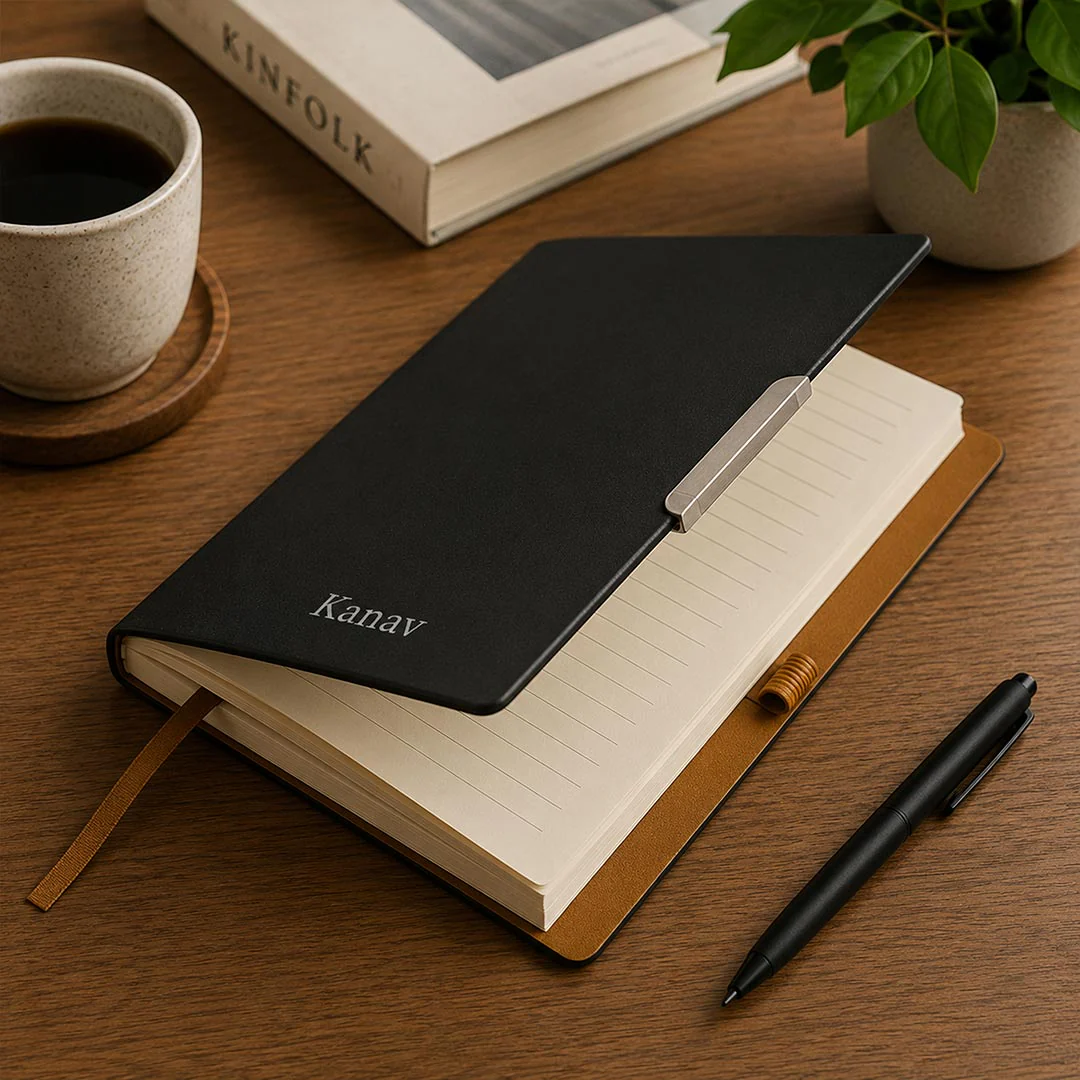 Personalized Black Faux Leather Notebook - Image 3