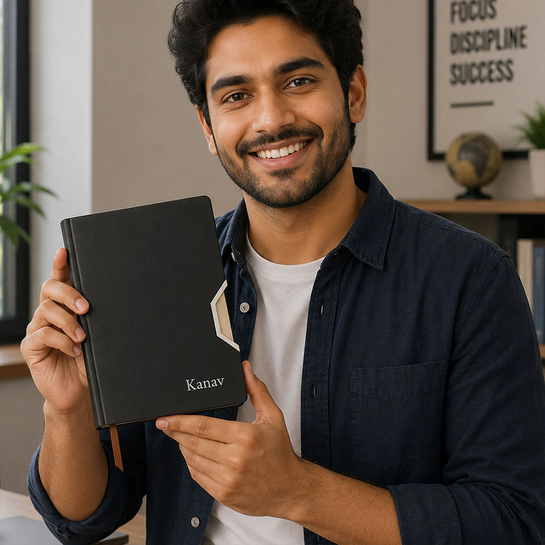 Personalized Black Faux Leather Notebook - Image 4
