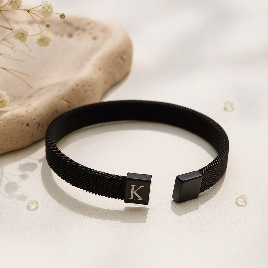 Personalized Black Initial Bracelet for Men - Image 3