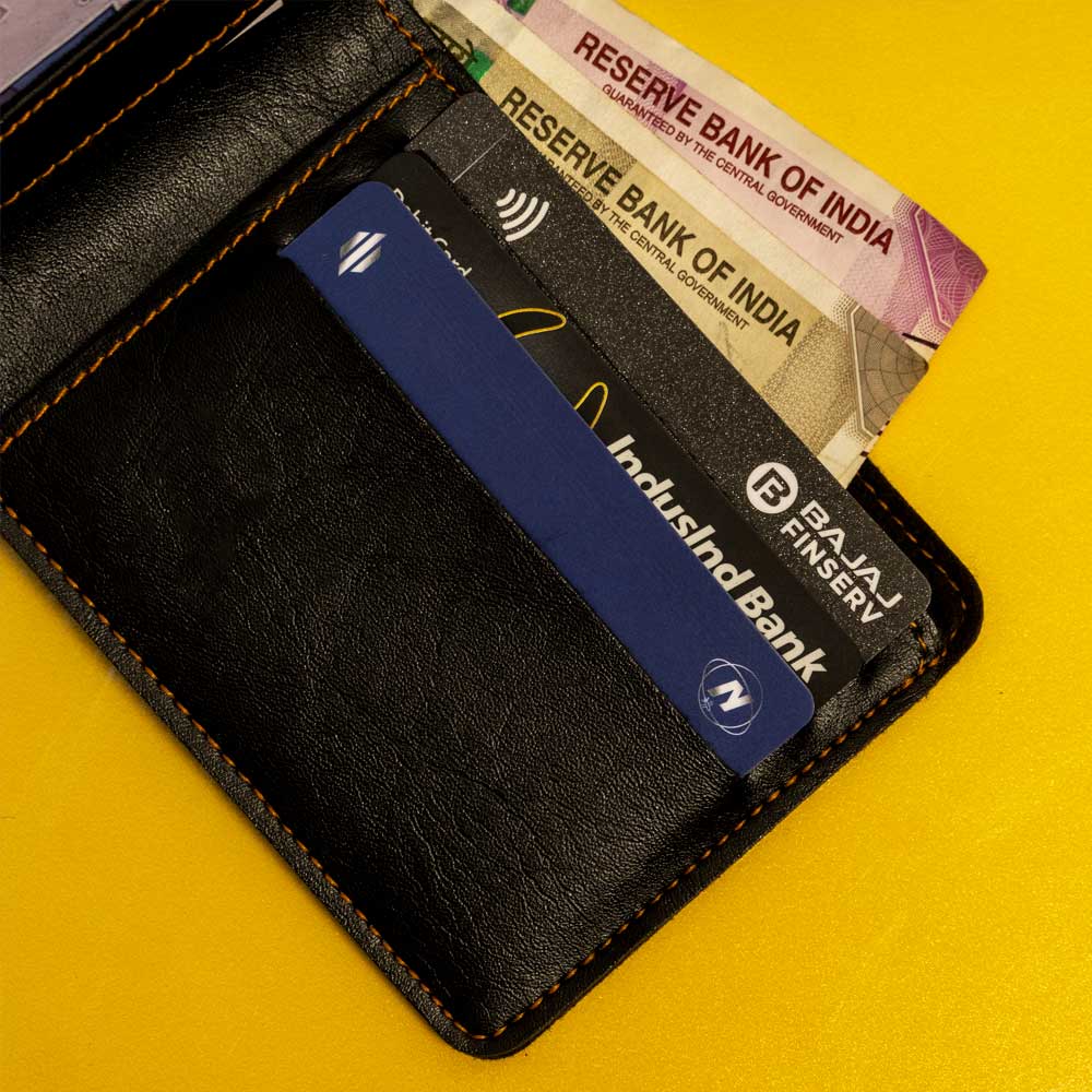 Premium Color Leather Wallet - Black - Image 4