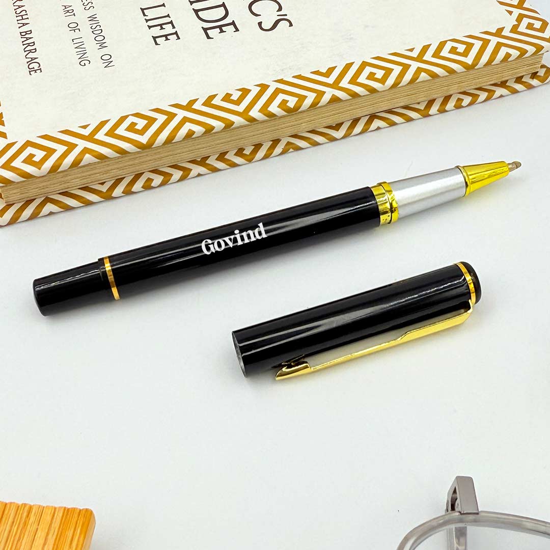 Personalized Black Metal Body With Decorative Gold Clip Pen - Image 2