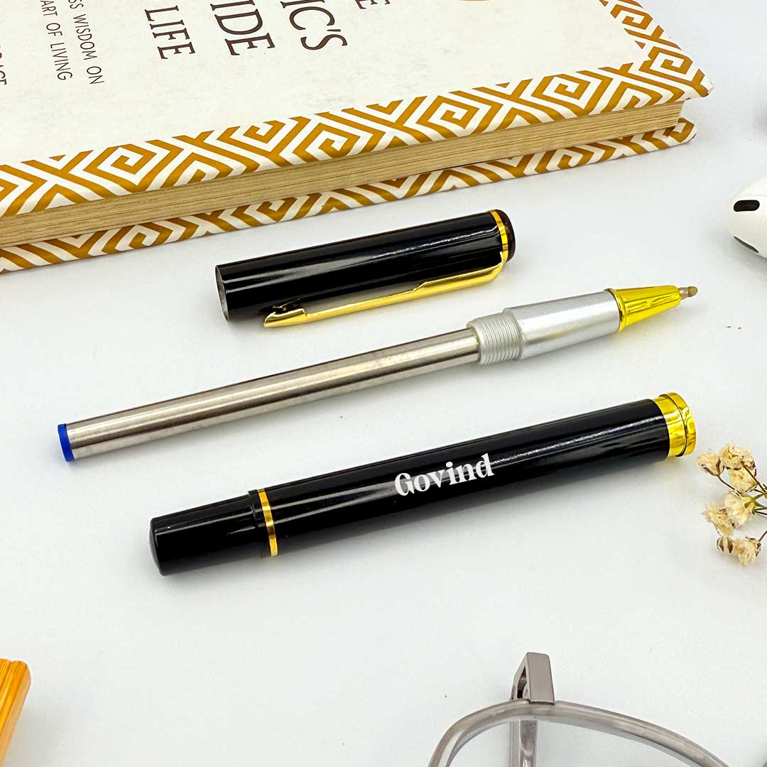 Personalized Black Metal Body With Decorative Gold Clip Pen - Image 3