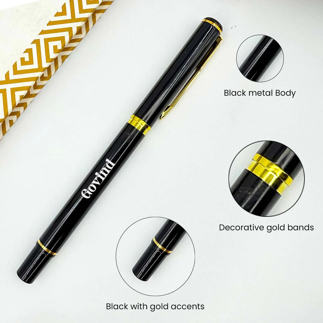 Personalized Black Metal Body With Decorative Gold Clip Pen - Image 4