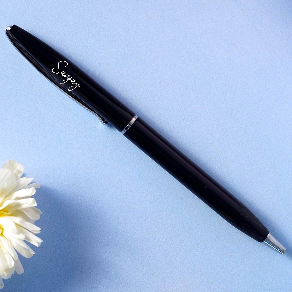 Personalized Metallic Finish Ball Pen - Black - Image 2