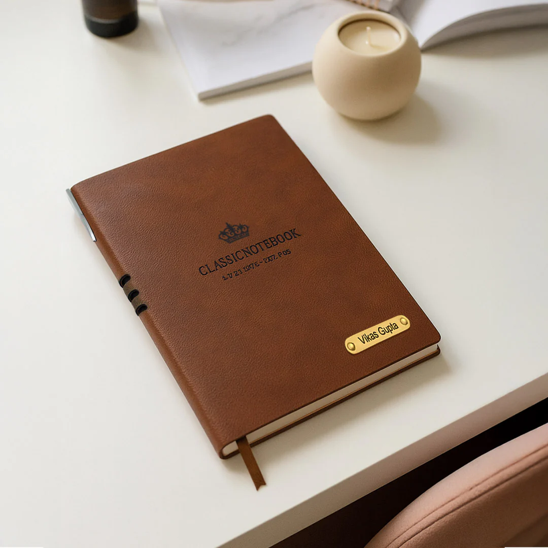 Personalized Black Pen & Brown-Tan Notebook Combo
