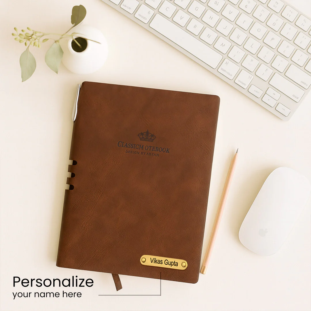 Personalized Black Pen & Brown-Tan Notebook Combo - Image 2
