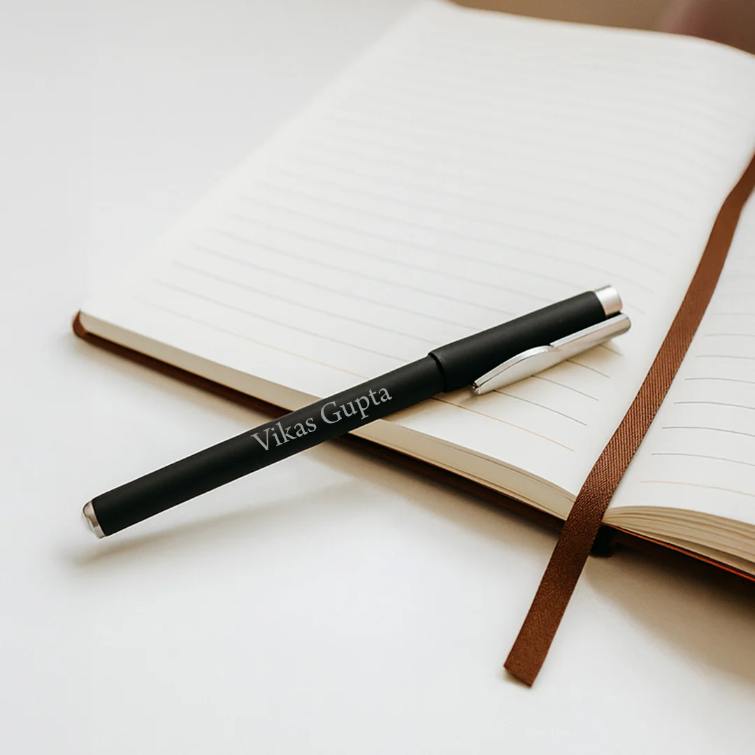 Personalized Black Pen & Brown-Tan Notebook Combo - Image 3