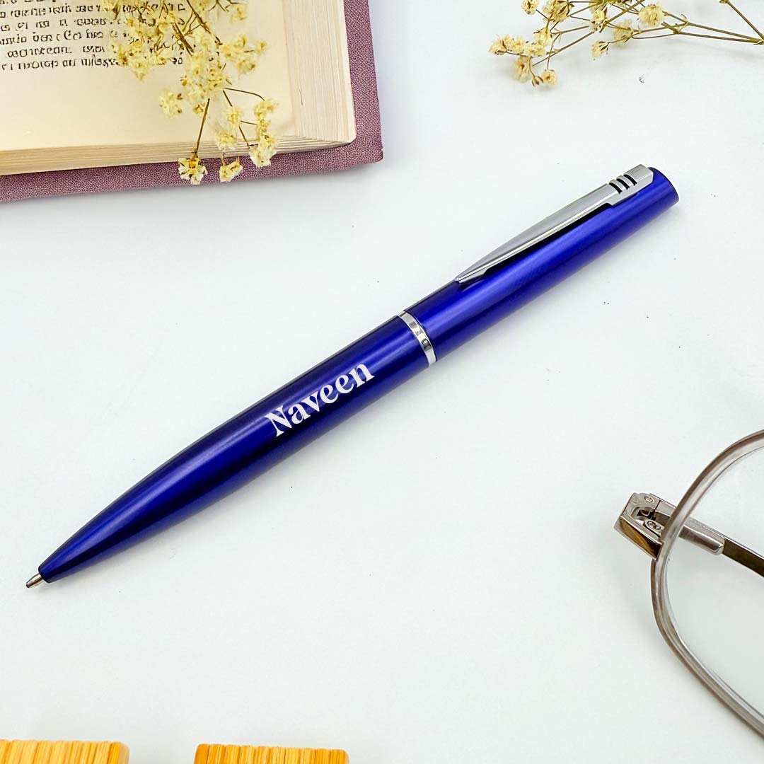 Personalized Blue Pen Glossy Finish with Silver Clip - Image 2