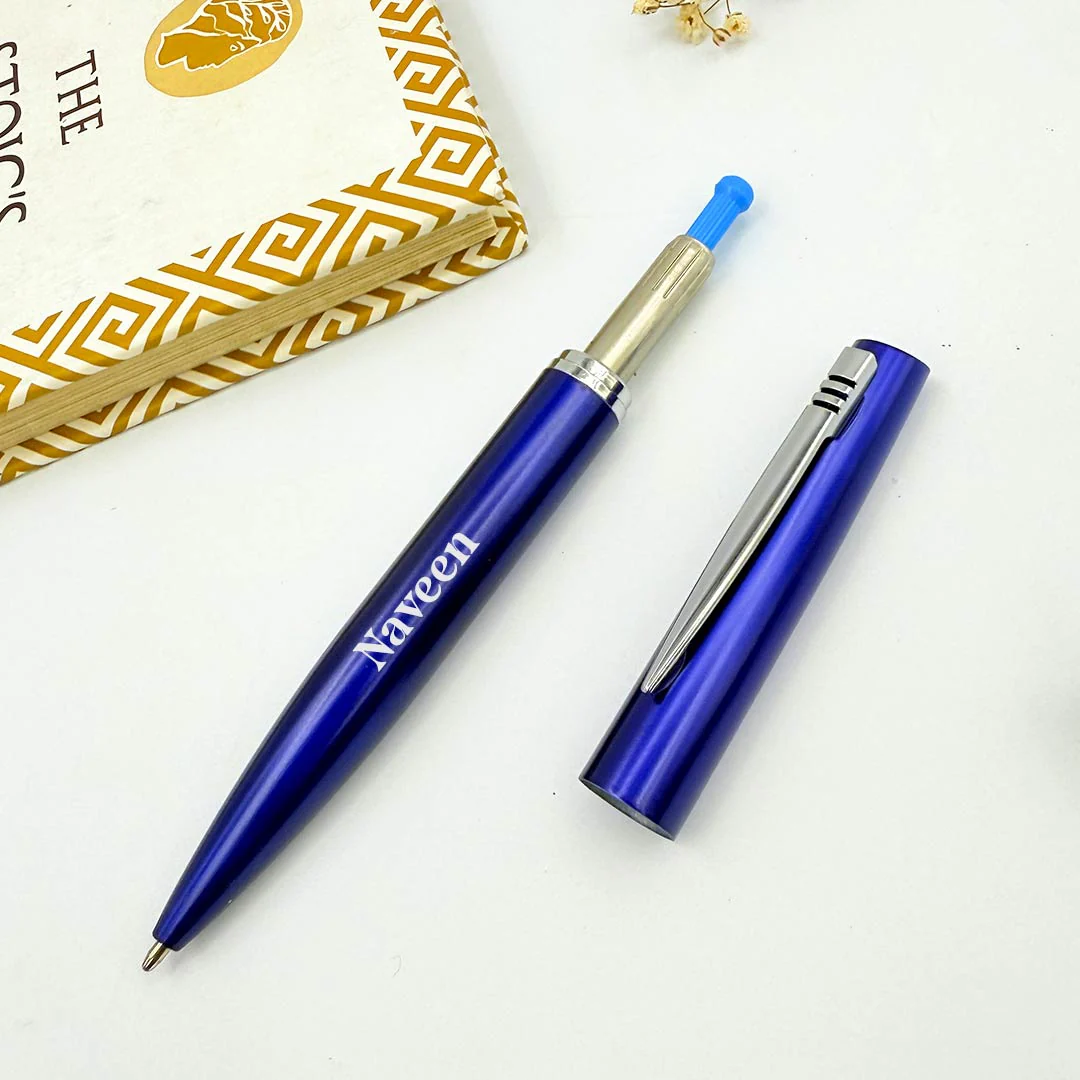 Personalized Blue Pen Glossy Finish with Silver Clip - Image 3