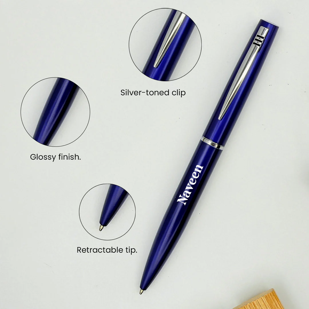 Personalized Blue Pen Glossy Finish with Silver Clip - Image 4