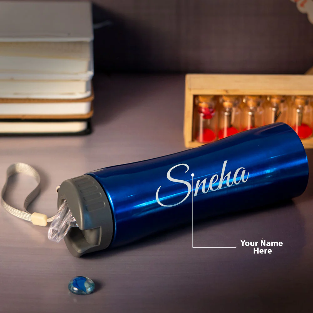 Customized Blue Stainless Sipper Water Bottle - Image 2
