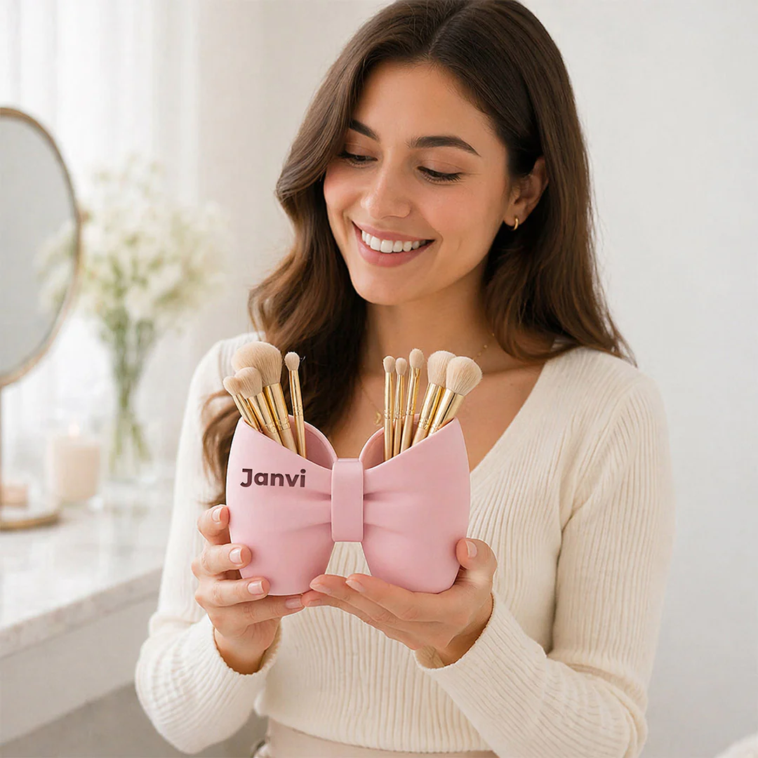 Personalized Bow Makeup Brush Holder Organizer| Vanity Storage Gift - Image 5