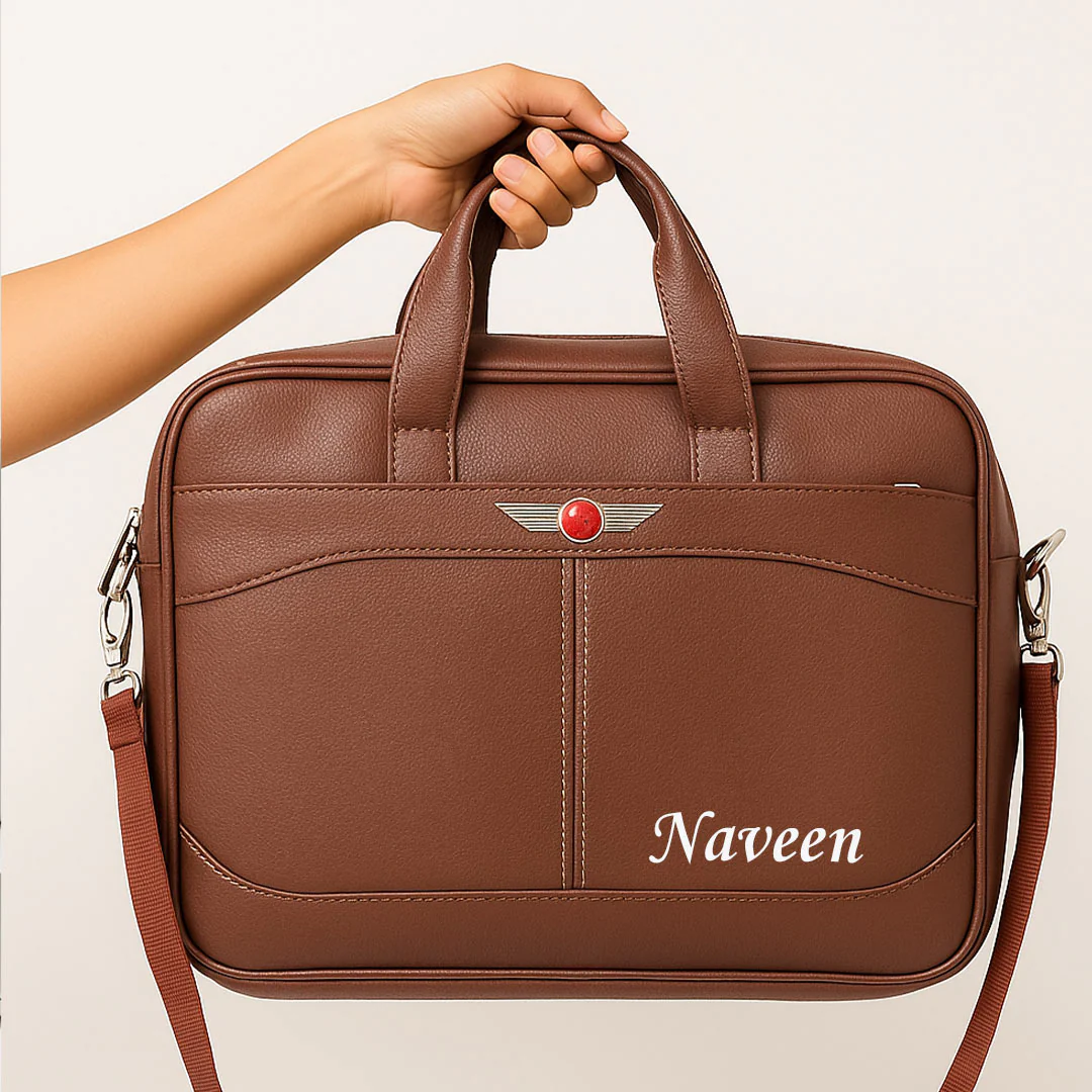 Personalized Brown Leather Office Laptop Bag - Image 4