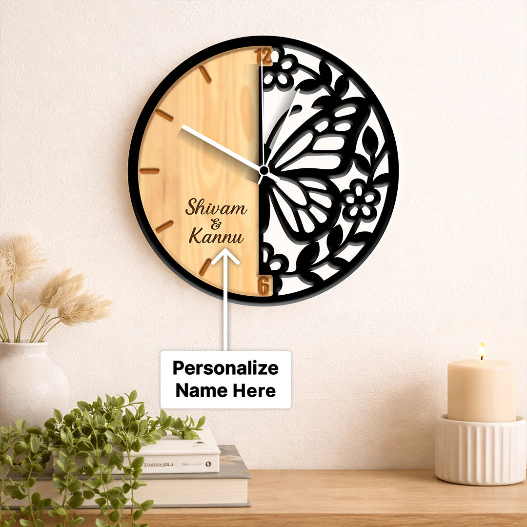 Personalized Butterfly Designer Wall Clock-11x11" - Image 2