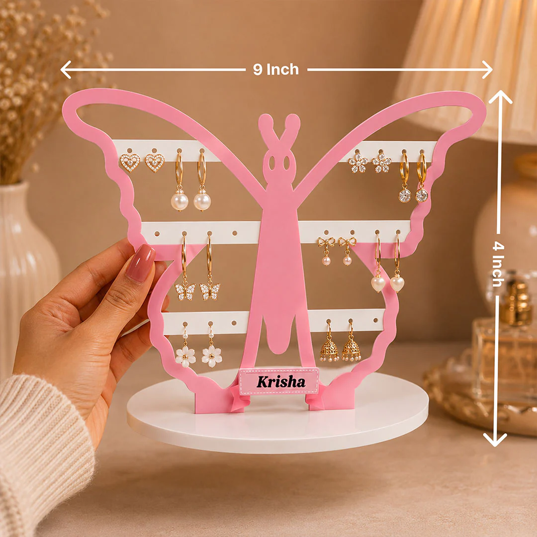 Personalized Butterfly Jewellery Holder Stand 9x4 Inch | Custom Name Earrings Organizer for Women & Girls - Image 2