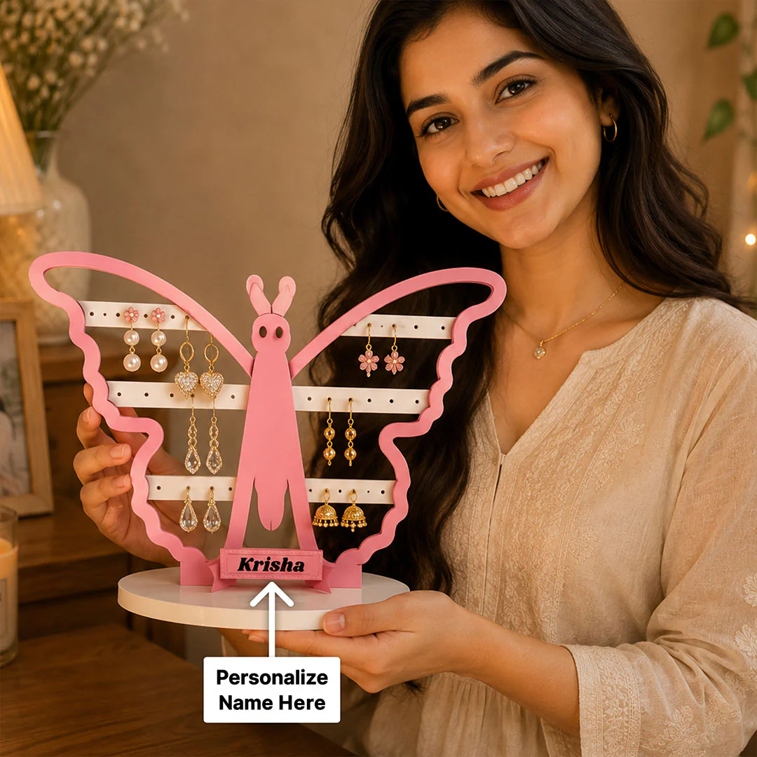 Personalized Butterfly Jewellery Holder Stand 9x4 Inch | Custom Name Earrings Organizer for Women & Girls - Image 3