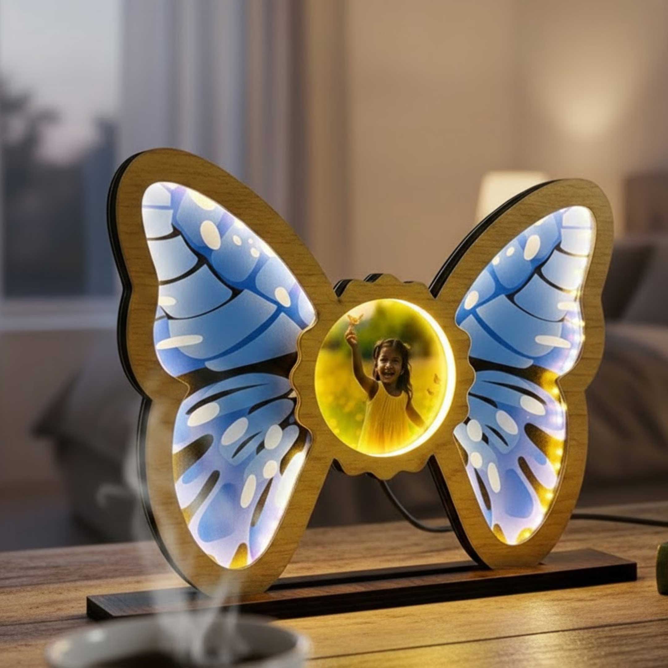 Personalized Butterfly Photo LED Wooden Lamp (10×9") - Image 4