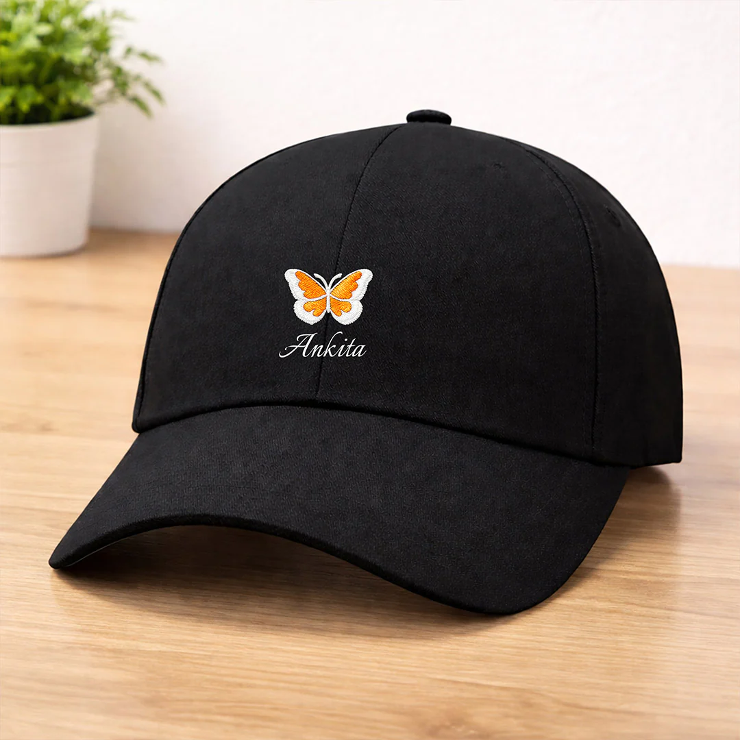 Personalized Butterfly Printed Black Cap - Image 4