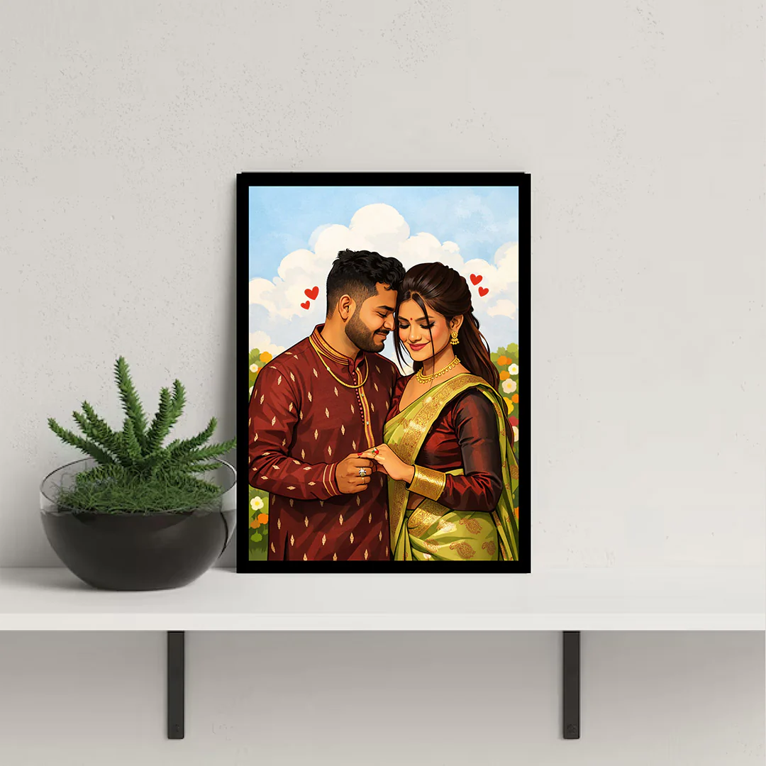 Personalized Cartoon Couple Portrait Photo Frame (6×8”)