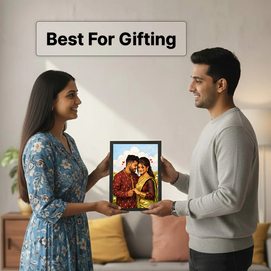 Personalized Cartoon Couple Portrait Photo Frame (6×8”) - Image 3