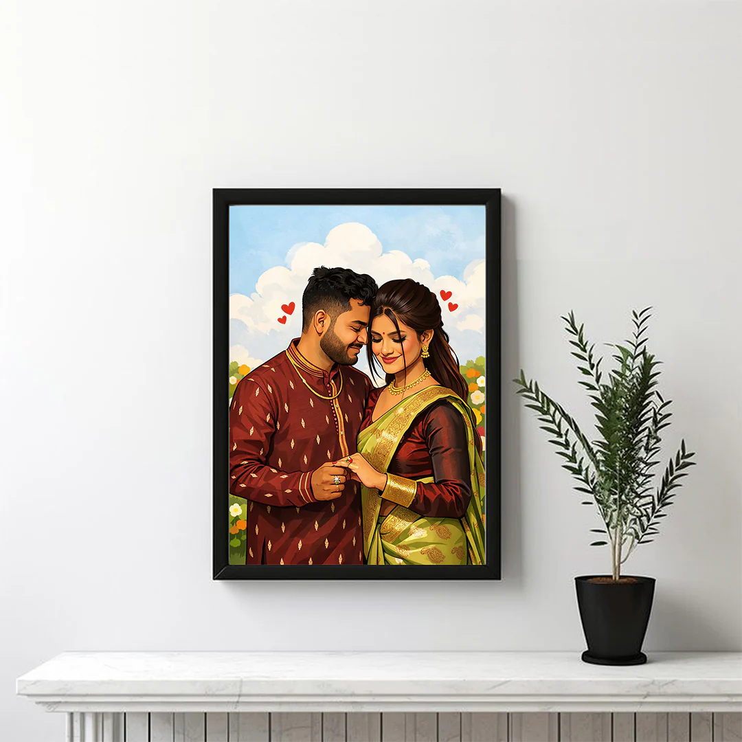 Personalized Cartoon Couple Portrait Photo Frame (6×8”) - Image 5