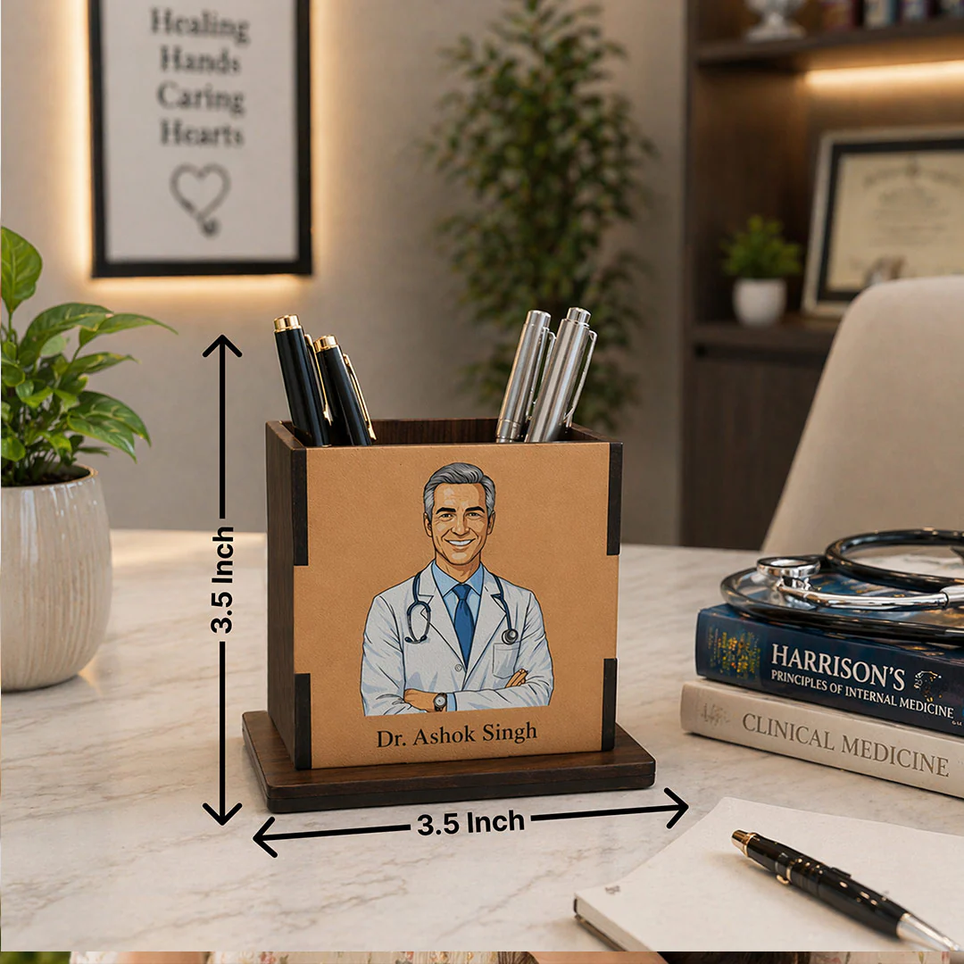 Personalized Cartoon Doctor Wooden Pen Stand (3.5 x 3.5") - Image 4