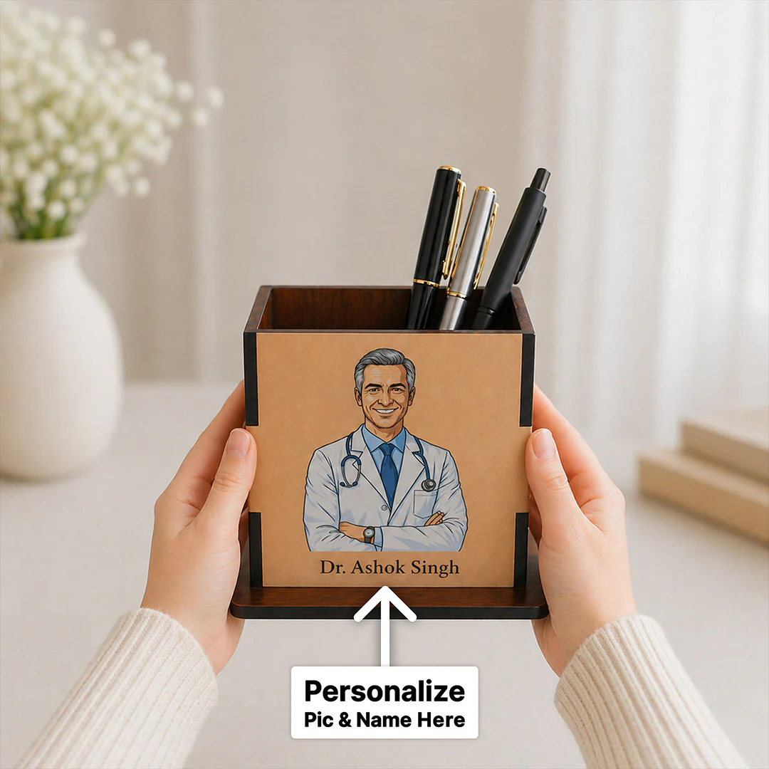 Personalized Cartoon Doctor Wooden Pen Stand (3.5 x 3.5") - Image 5