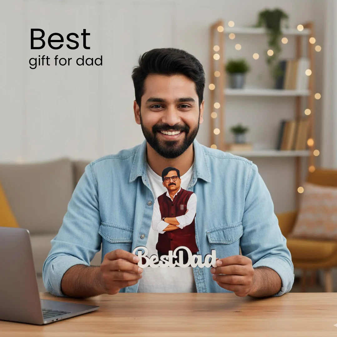Personalized Cartoon Name Table Stand – Best Dad Edition (7×6 Inch) - Image 3