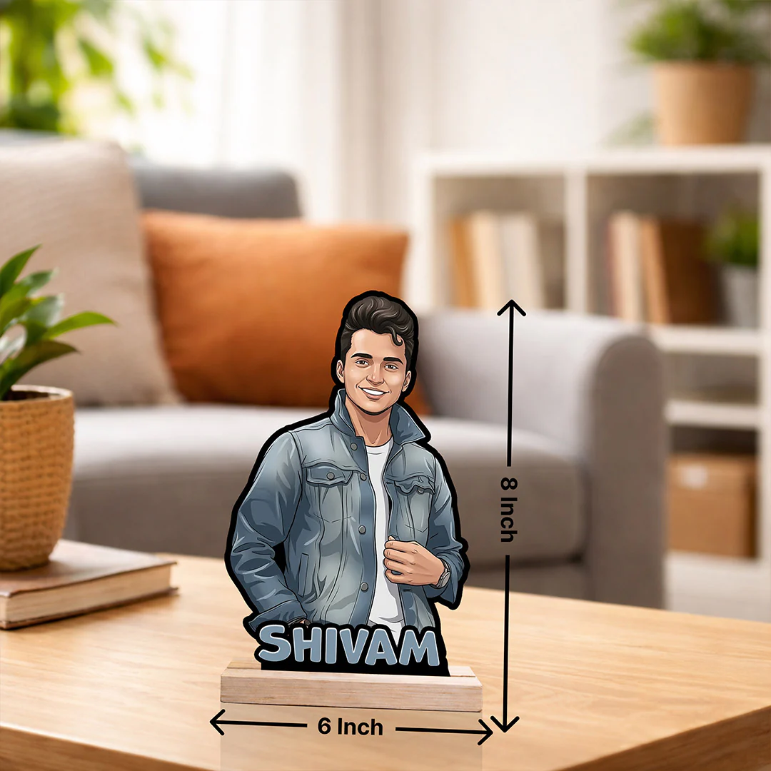 Personalized Cartoon Photo Wooden Table Stand for Boyfriend, Husband & Friends - Image 2
