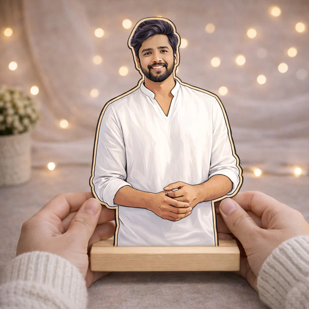 Personalized Cartoon Wooden Photo Stand for Men-(7x4")