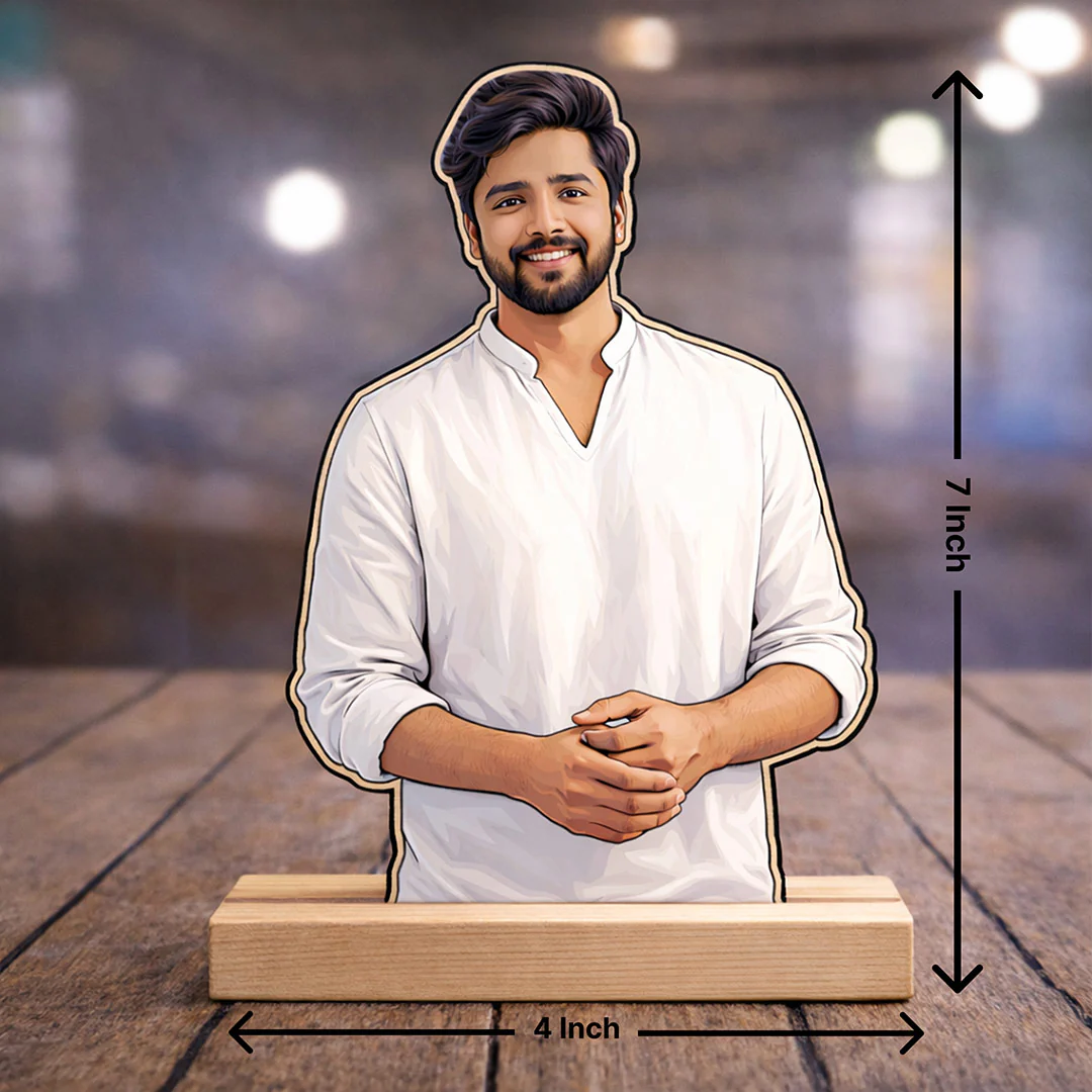 Personalized Cartoon Wooden Photo Stand for Men-(7x4") - Image 2