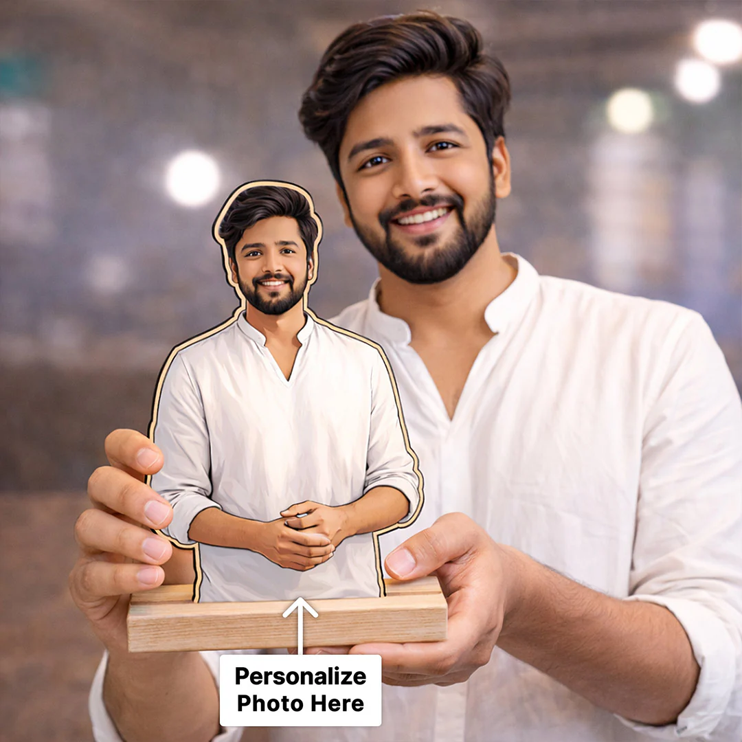 Personalized Cartoon Wooden Photo Stand for Men-(7x4") - Image 3