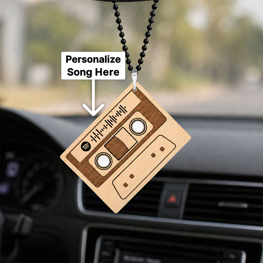 Personalized Cassette Wooden Spotify Car Hanger | Car Mirror Hanging Gift for Couples, Boyfriend & Girlfriend - 3x2" - Image 2
