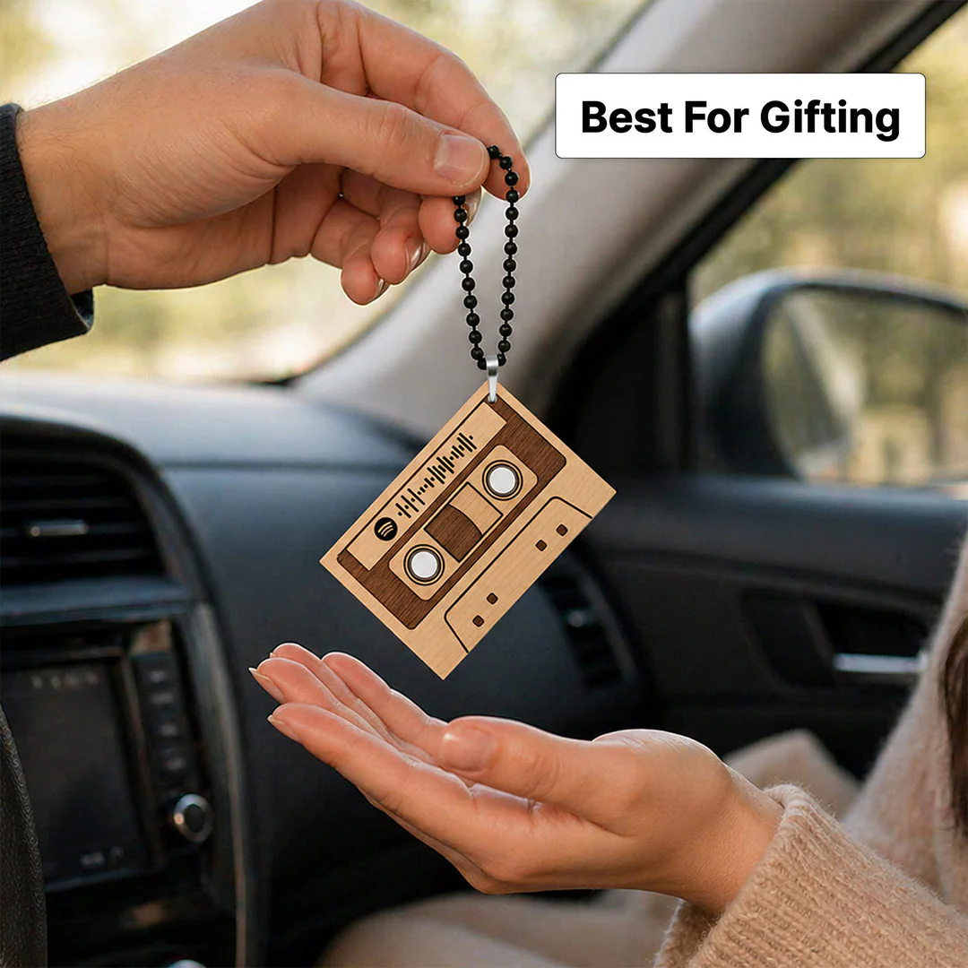 Personalized Cassette Wooden Spotify Car Hanger | Car Mirror Hanging Gift for Couples, Boyfriend & Girlfriend - 3x2" - Image 4