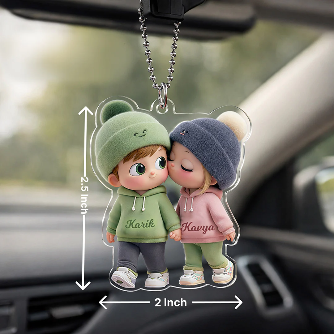 Personalized Couple Car Hanger – Cute Couple Rearview Mirror Décor (2x2.5 Inch) - Image 2