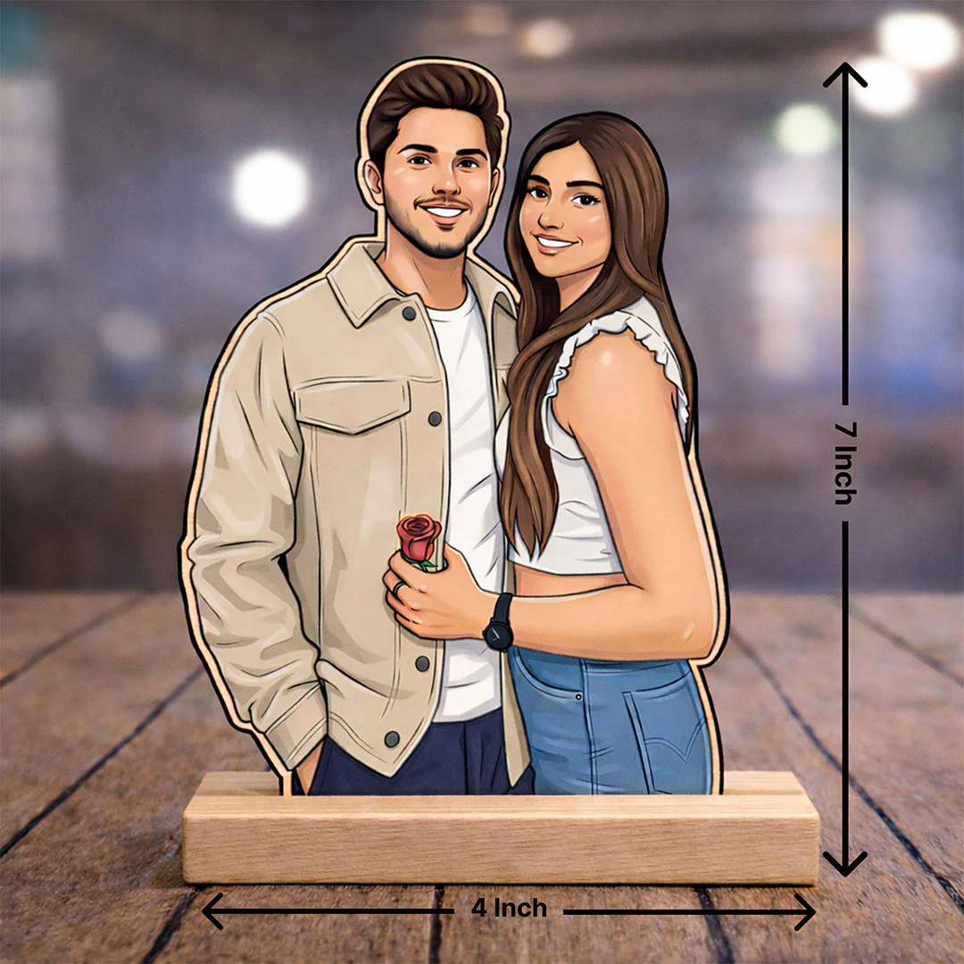 Personalized Couple Cartoon Wooden Photo Stand-(7x4") - Image 3