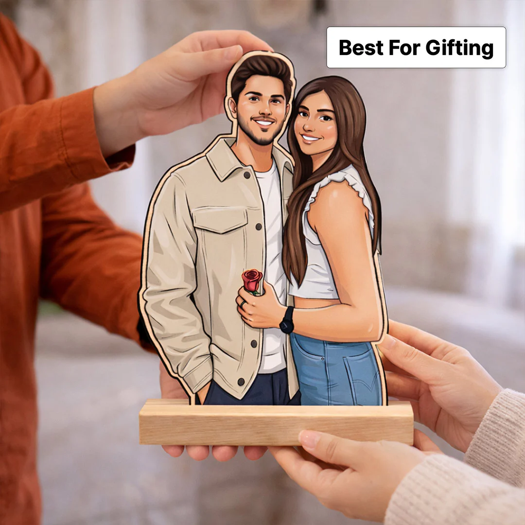 Personalized Couple Cartoon Wooden Photo Stand-(7x4") - Image 4