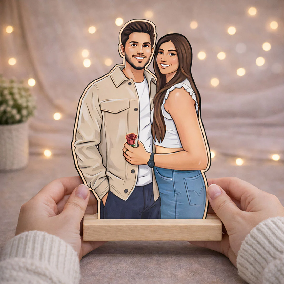 Personalized Couple Cartoon Wooden Photo Stand-(7x4") - Image 5