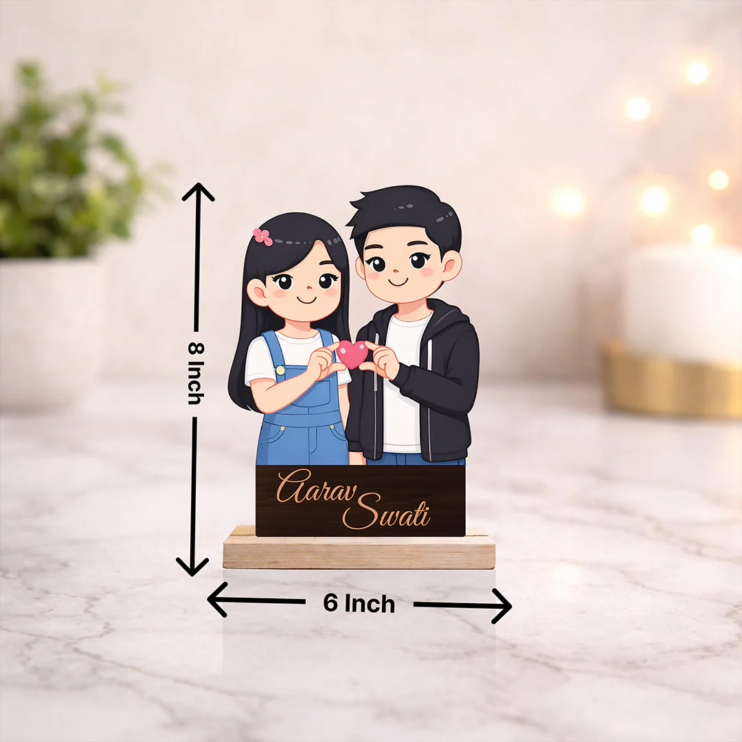 Personalized Couple Cartoon Wooden Cutout Table Stand-6x8" - Image 3