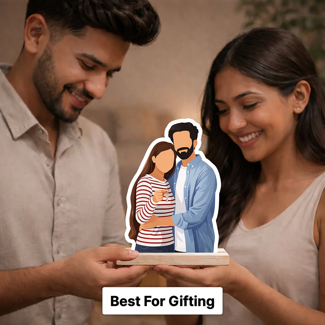 Personalized Couple Cartoon Wooden Table Stand - 6x8" - Image 4
