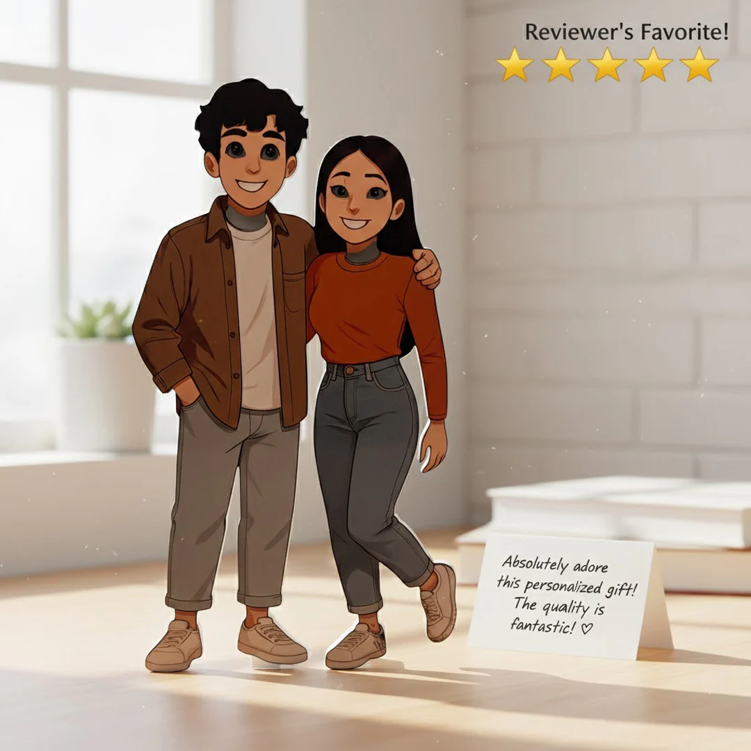 Personalized Couple Illustrated Art Table Stand – 5×9" - Image 15