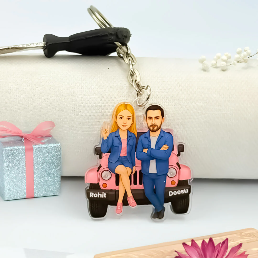 Personalized Couple Keychain with Car Base - Image 2