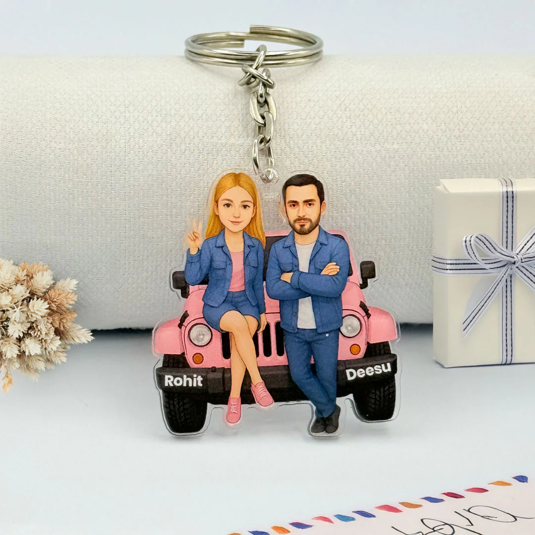 Personalized Couple Keychain with Car Base - Image 3