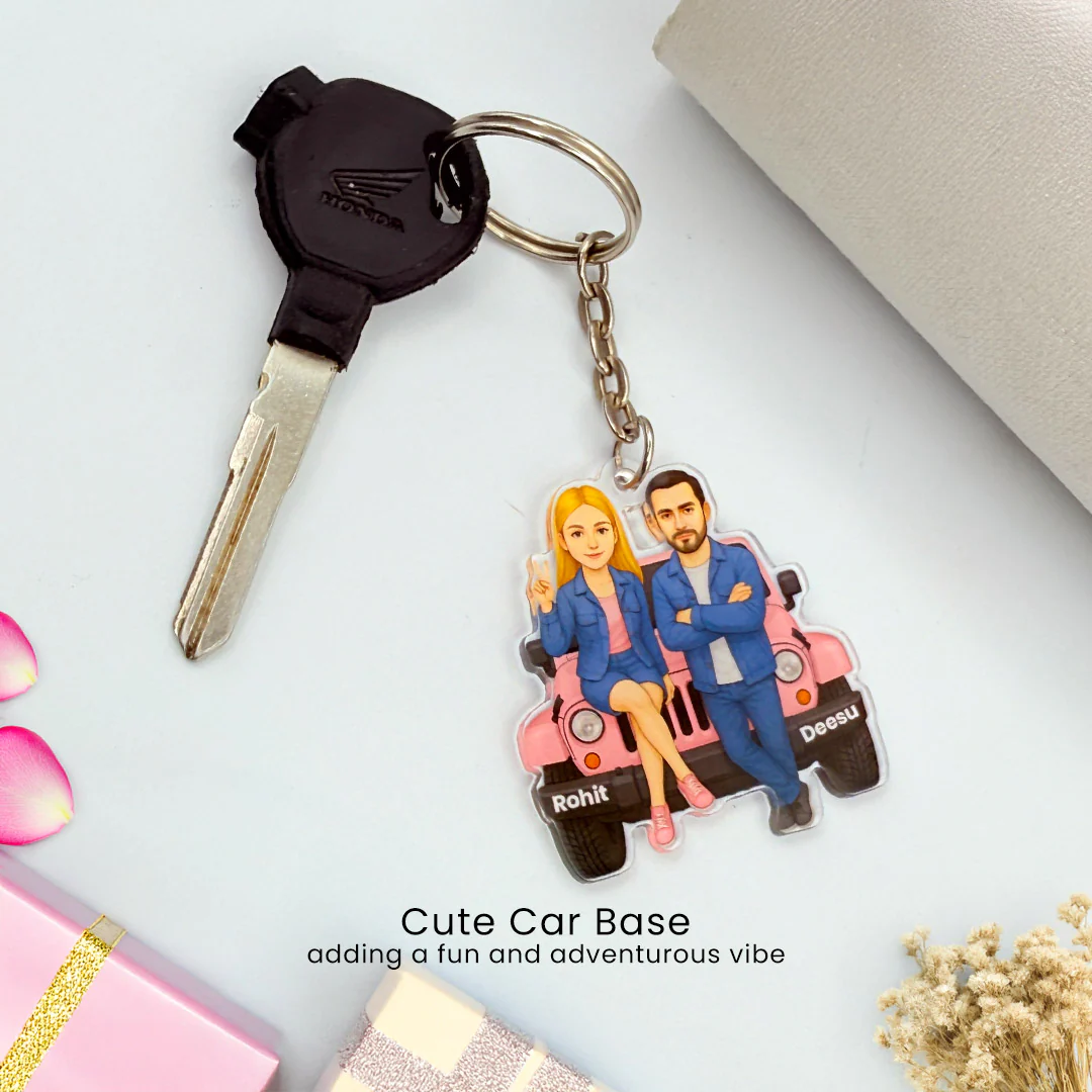 Personalized Couple Keychain with Car Base - Image 4