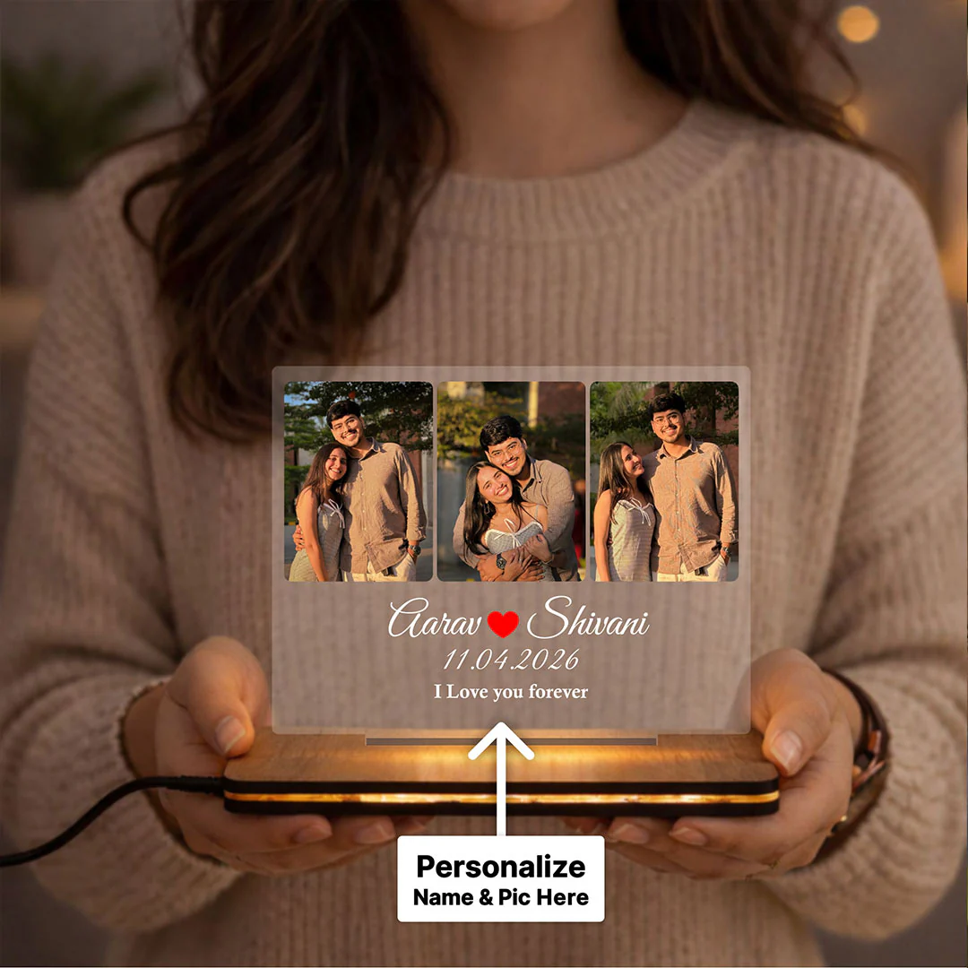 Personalized Couple LED Photo Frame 8x6" | Romantic Acrylic Night Lamp Gift - Image 3